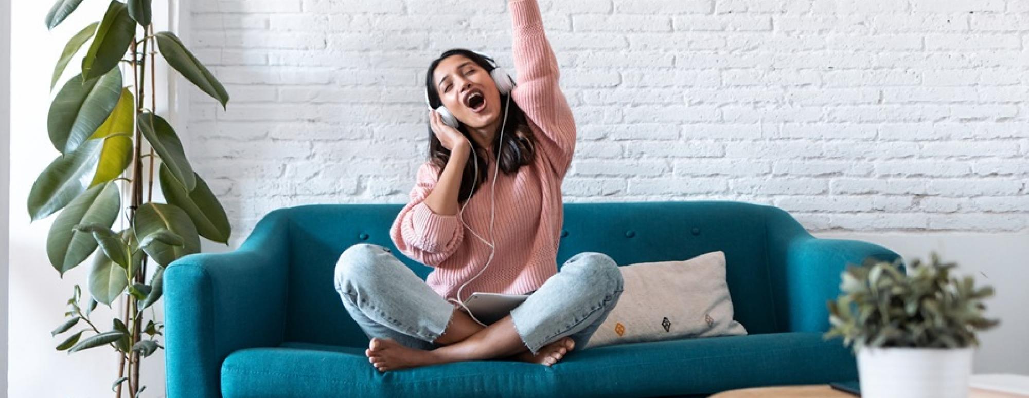 young woman listening to her playlist
